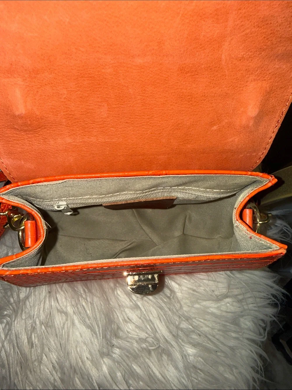 Orange Croc-Embossed Top Handle Bag - Unbranded